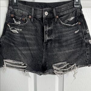 American Eagle Outfitters Black Distressed Jean Shorts High-Waisted